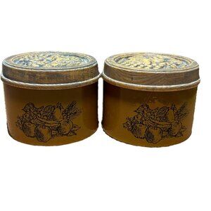 Vintage Cheinco Metal Canisters Set of 2 Brown Fruit